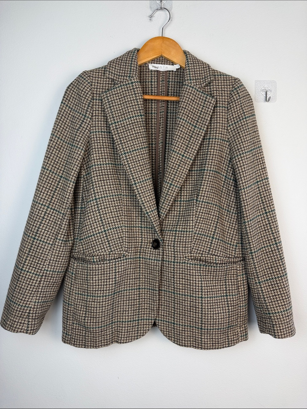 ASTR The Label Harlow Blazer Brown Green Plaid Oversized XS Wool Blend Coat - Picture 2 of 16
